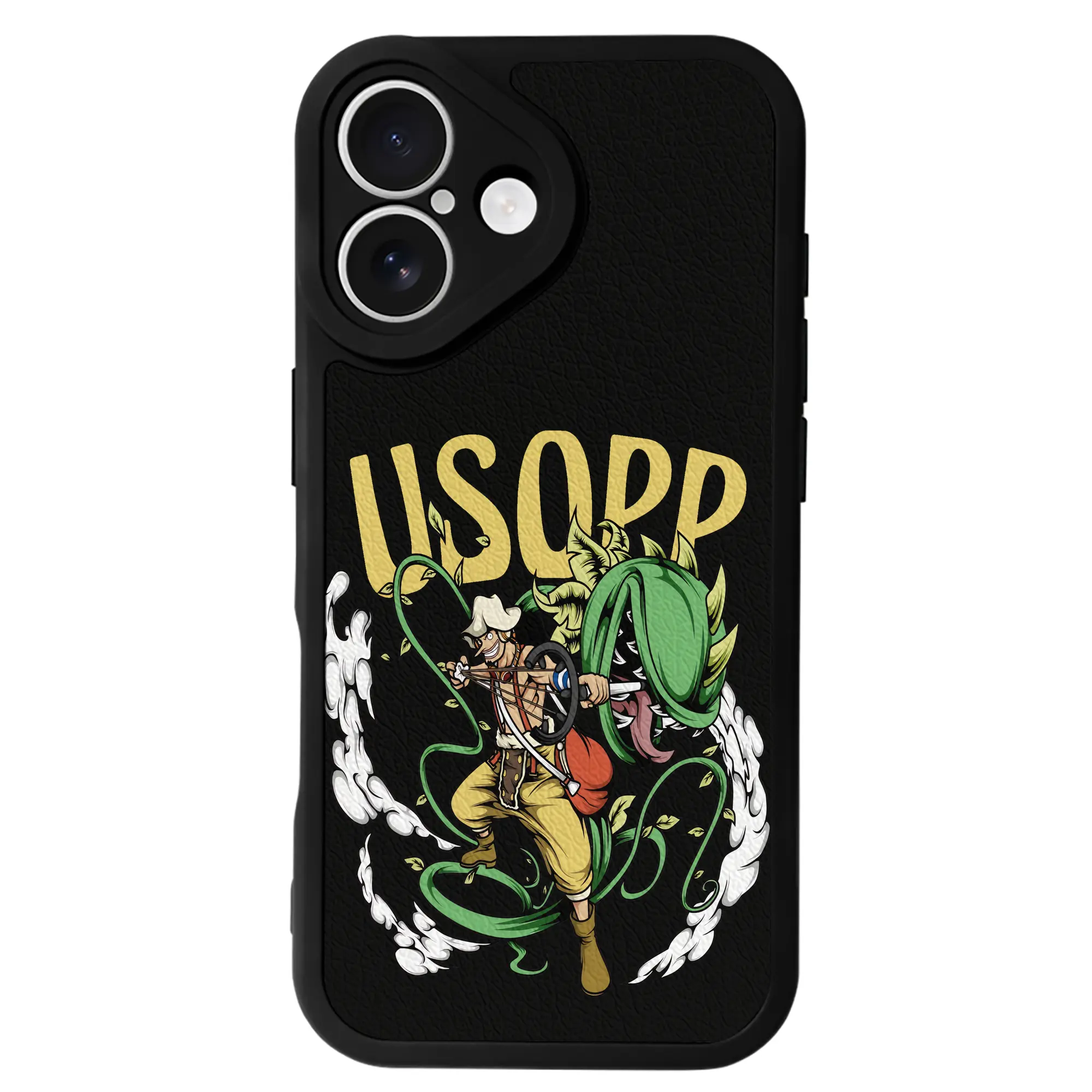 ワンピース グッズ ウソップ - IPhone 16シリーズ対応 ・ シリコンスマホケース ・ レザー調 ・ 高精度フィット ・ 耐衝撃 ・ ワイヤレス充電対応 ・ 精密カット